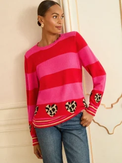 Love & Roses Pink and Red Stripe Animal Heart Jumper