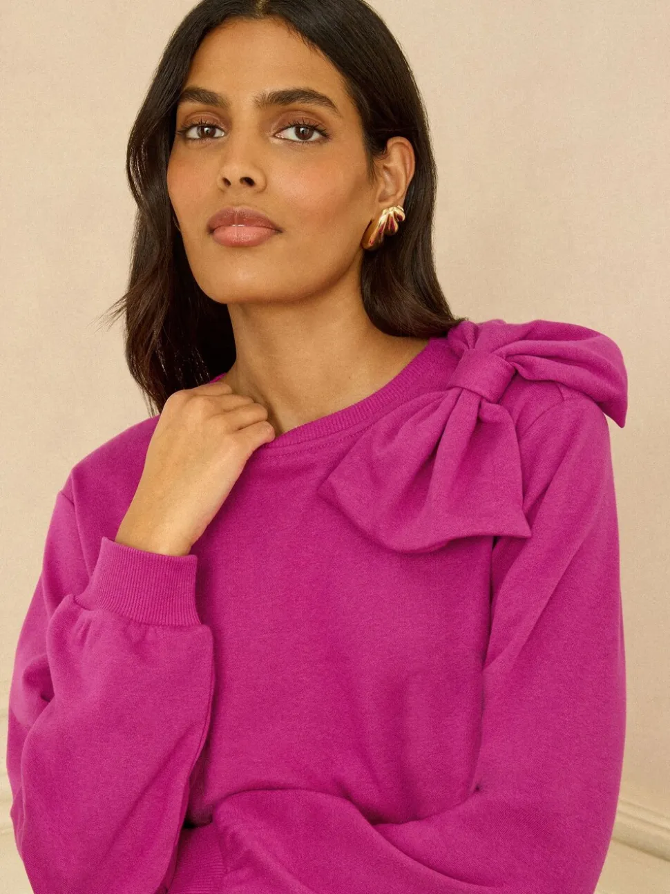 Love & Roses Pink Bow Shoulder Sweatshirt