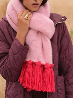 Love & Roses Pink/Red Tassel Cosy Contrast Brushed Scarf