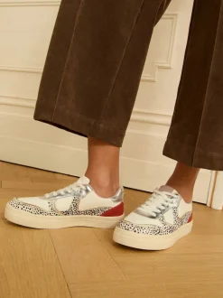 Love & Roses Real Leather Multi White Spot Mix Flatform Comfort Retro Low Top Trainers