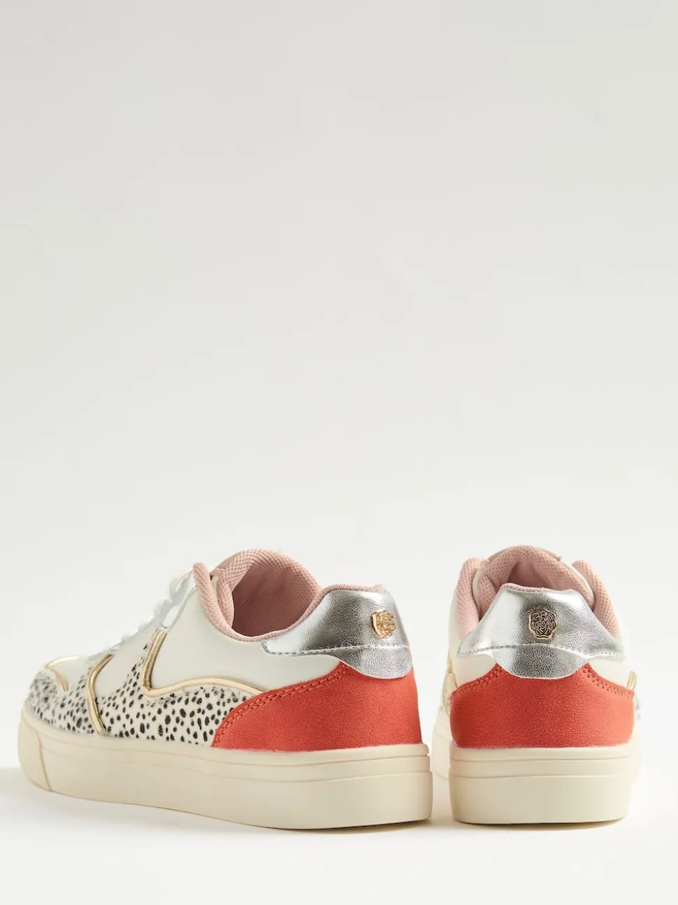 Love & Roses Real Leather Multi White Spot Mix Flatform Comfort Retro Low Top Trainers