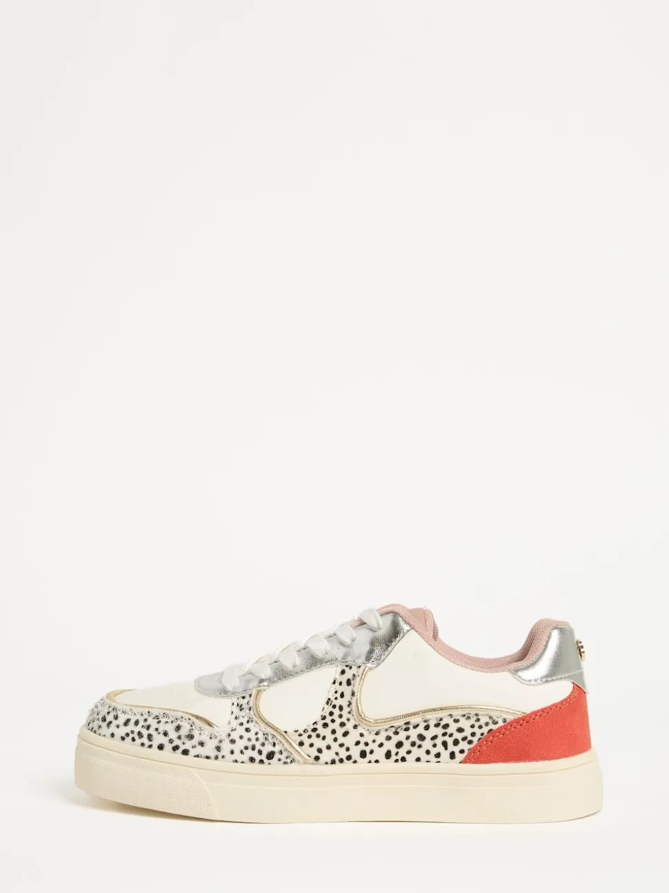 Love & Roses Real Leather Multi White Spot Mix Flatform Comfort Retro Low Top Trainers