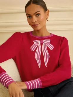 Love & Roses Red Bow Neck Knitted Jumper