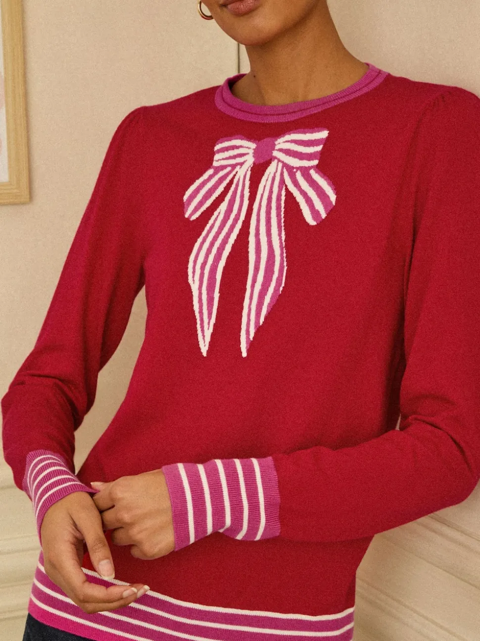 Love & Roses Red Bow Neck Knitted Jumper