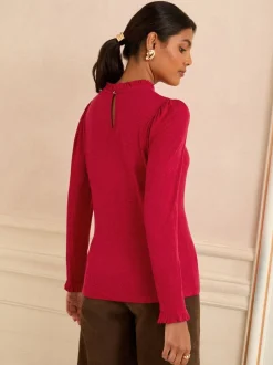 Love & Roses Red Frill Neck Long Sleeve Jersey Top