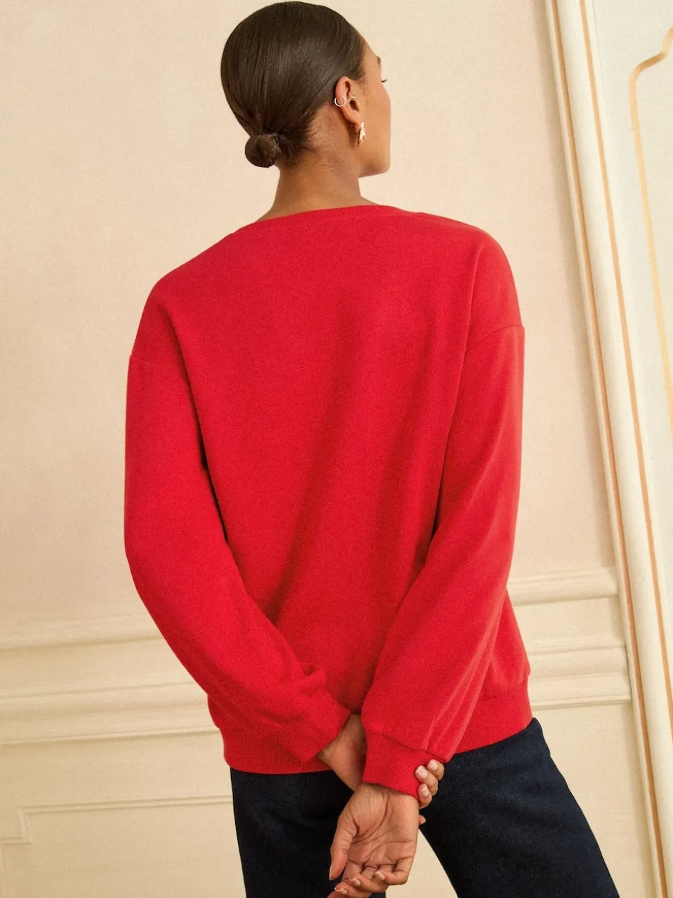Love & Roses Red Heart Embroidery Crew Neck Jersey Sweatshirt