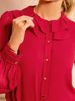 Love & Roses Red Long Sleeve Frill Collar Blouse