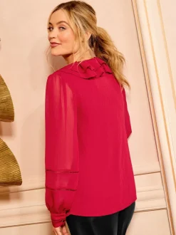Love & Roses Red Long Sleeve Frill Collar Blouse