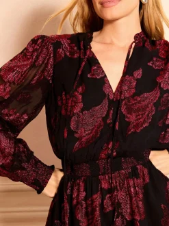 Love & Roses Red Tie Neck Mini Dress