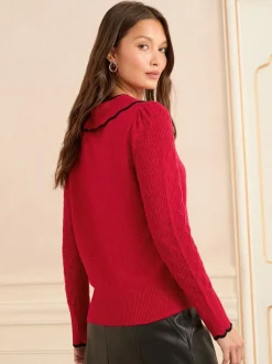 Love & Roses Red Tipped Bow Knitted Collar Jumper