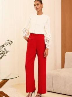 Love & Roses Red Wide Leg Trousers