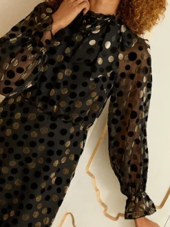 Love & Roses Spot Metallic Spot Pussybow Mini Dress
