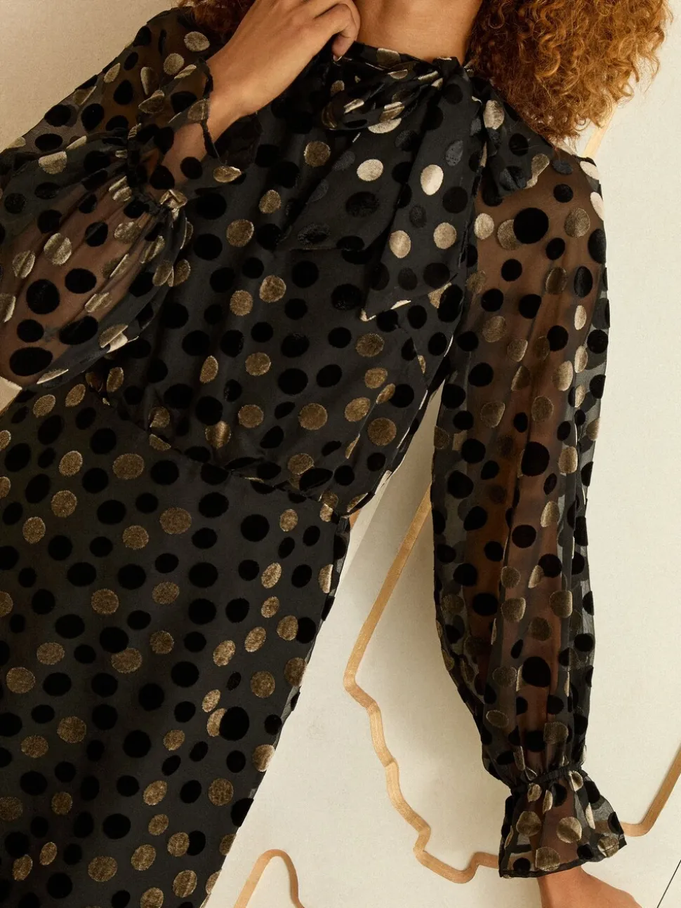 Love & Roses Spot Metallic Spot Pussybow Mini Dress