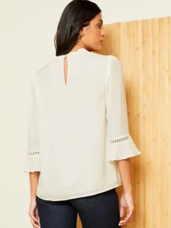 Love & Roses White Ecru 3/4 Flute Sleeve Blouse