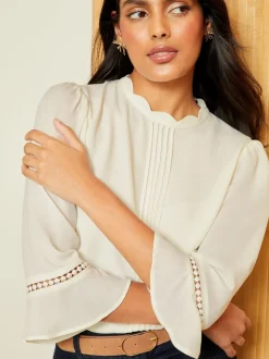 Love & Roses White Ecru 3/4 Flute Sleeve Blouse