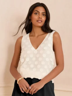 Love & Roses White Ecru 3D Spot V-Neck Vest