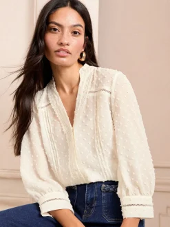 Love & Roses White Ecru Dobby 3/4 Sleeve Blouse
