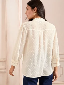 Love & Roses White Ecru Dobby 3/4 Sleeve Blouse