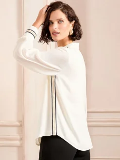 Love & Roses White Ecru Metallic Button Through Long Sleeve Shirt