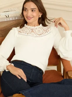 Love & Roses White Lace Yoke Knitted Jumper
