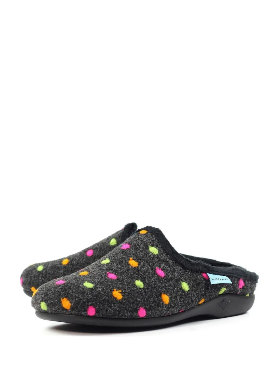 Lunar Black Peanut Polka Dot Mule Slippers