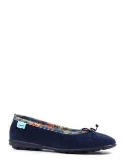 Lunar Blue Bow Tartan Trim Pump Slippers