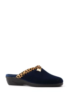 Lunar Blue Michelle Animal Print Trim Wedged Mule Slippers
