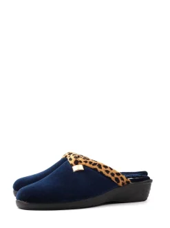 Lunar Blue Michelle Animal Print Trim Wedged Mule Slippers