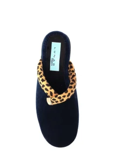 Lunar Blue Michelle Animal Print Trim Wedged Mule Slippers
