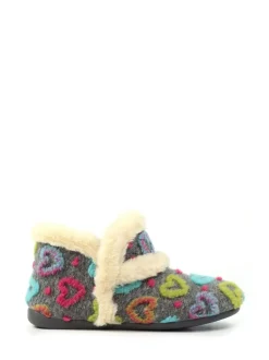 Lunar Grey Angel Heart Detail Bootie Slippers