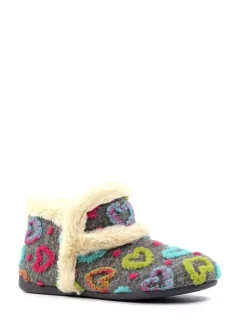 Lunar Grey Angel Heart Detail Bootie Slippers