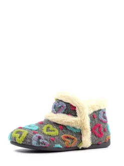 Lunar Grey Angel Heart Detail Bootie Slippers