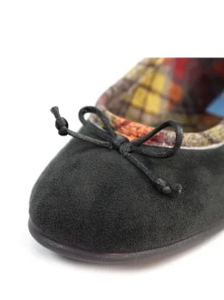 Lunar Grey Bow Tartan Trim Pump Slippers