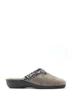 Lunar Grey Michelle Animal Print Trim Wedged Mule Slippers