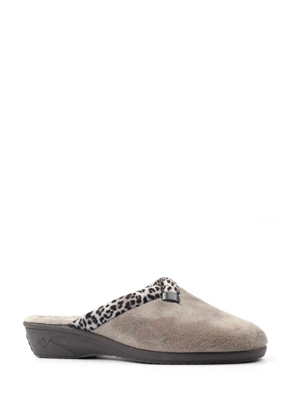 Lunar Grey Michelle Animal Print Trim Wedged Mule Slippers
