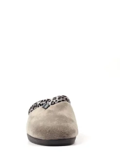 Lunar Grey Michelle Animal Print Trim Wedged Mule Slippers