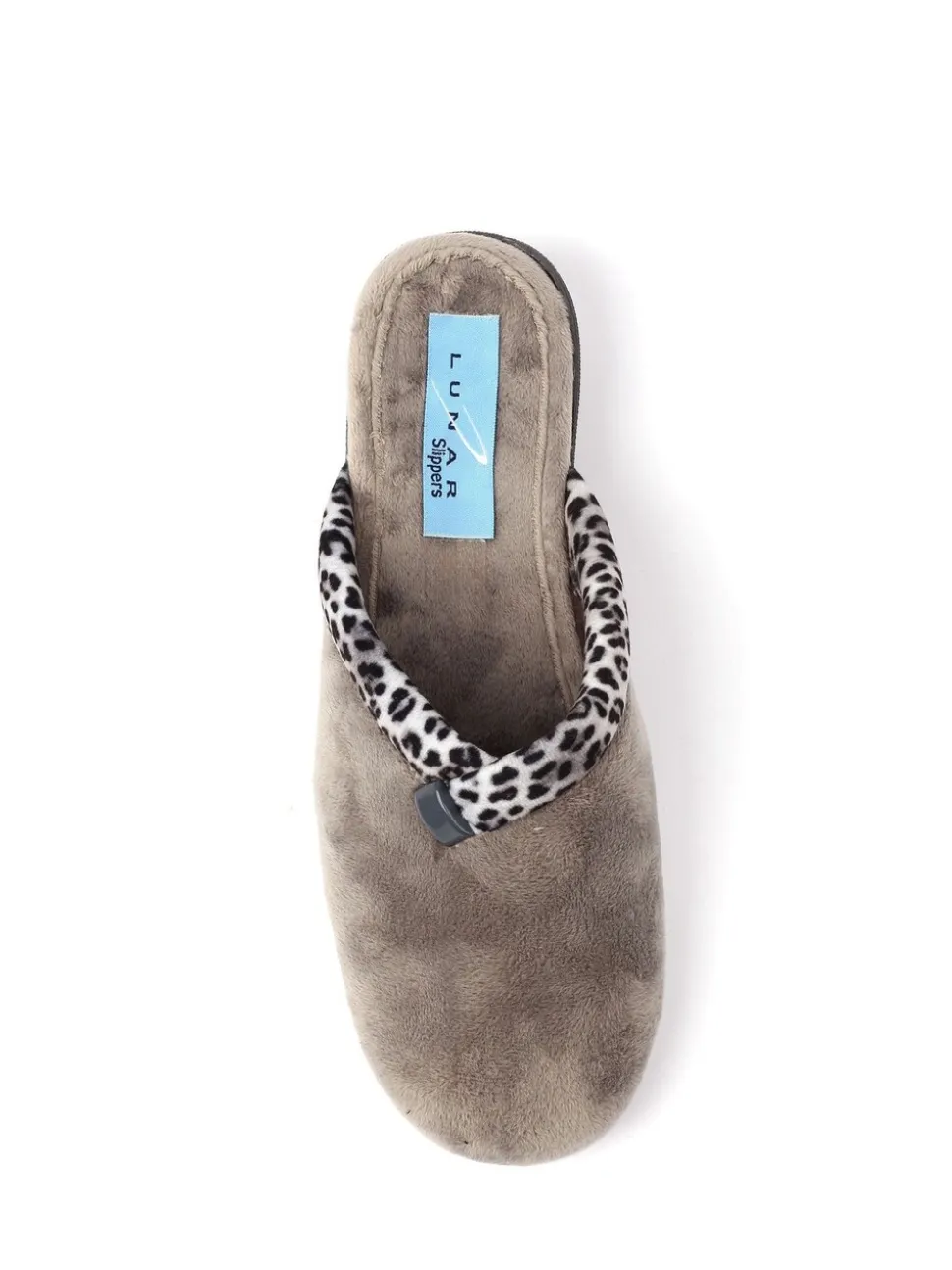 Lunar Grey Michelle Animal Print Trim Wedged Mule Slippers
