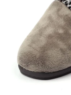 Lunar Grey Michelle Animal Print Trim Wedged Mule Slippers