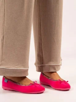 Lunar Pink Bow Tartan Trim Pump Slippers