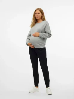 Mamalicious Black Maternity Drawstring Cuffed Casual Trousers