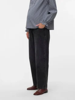 Mamalicious Black Washed Straight Leg Elasticated Waist Jeans