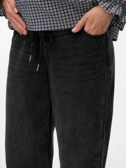Mamalicious Black Washed Straight Leg Elasticated Waist Jeans