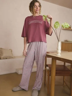 Mauve Purple Gingham Cotton Short Sleeve Pyjamas