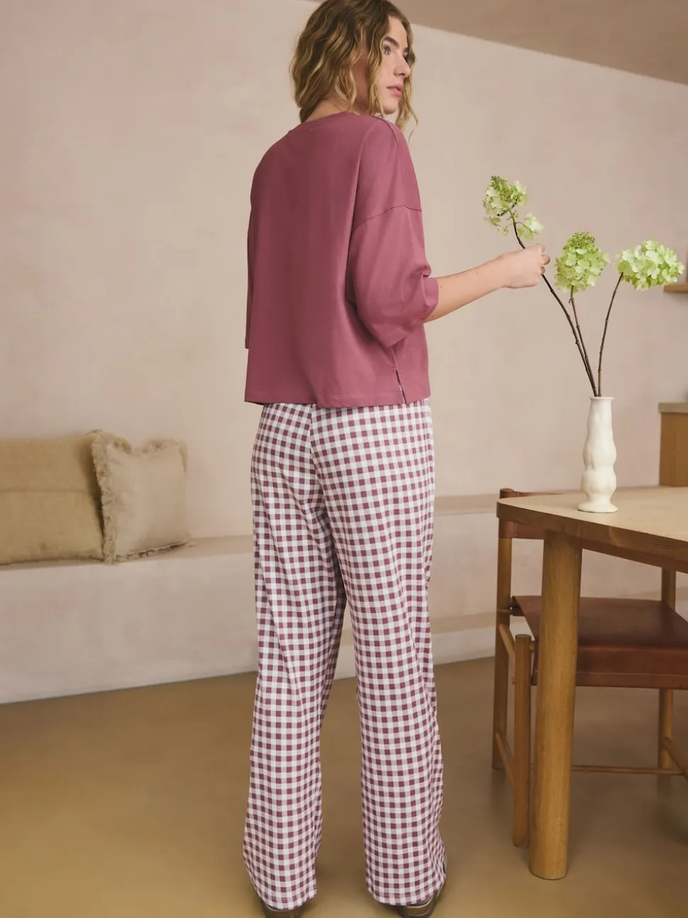 Mauve Purple Gingham Cotton Short Sleeve Pyjamas