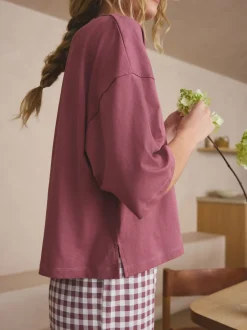 Mauve Purple Gingham Cotton Short Sleeve Pyjamas