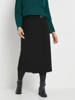 M&Co Black Buckle Detail Midi Skirt