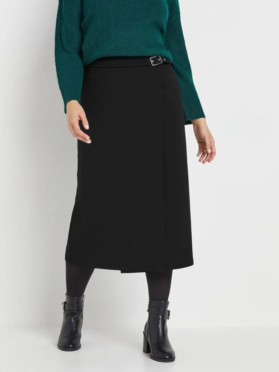 M&Co Black Buckle Detail Midi Skirt