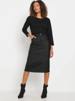M&Co Black Coated Midi Skirt