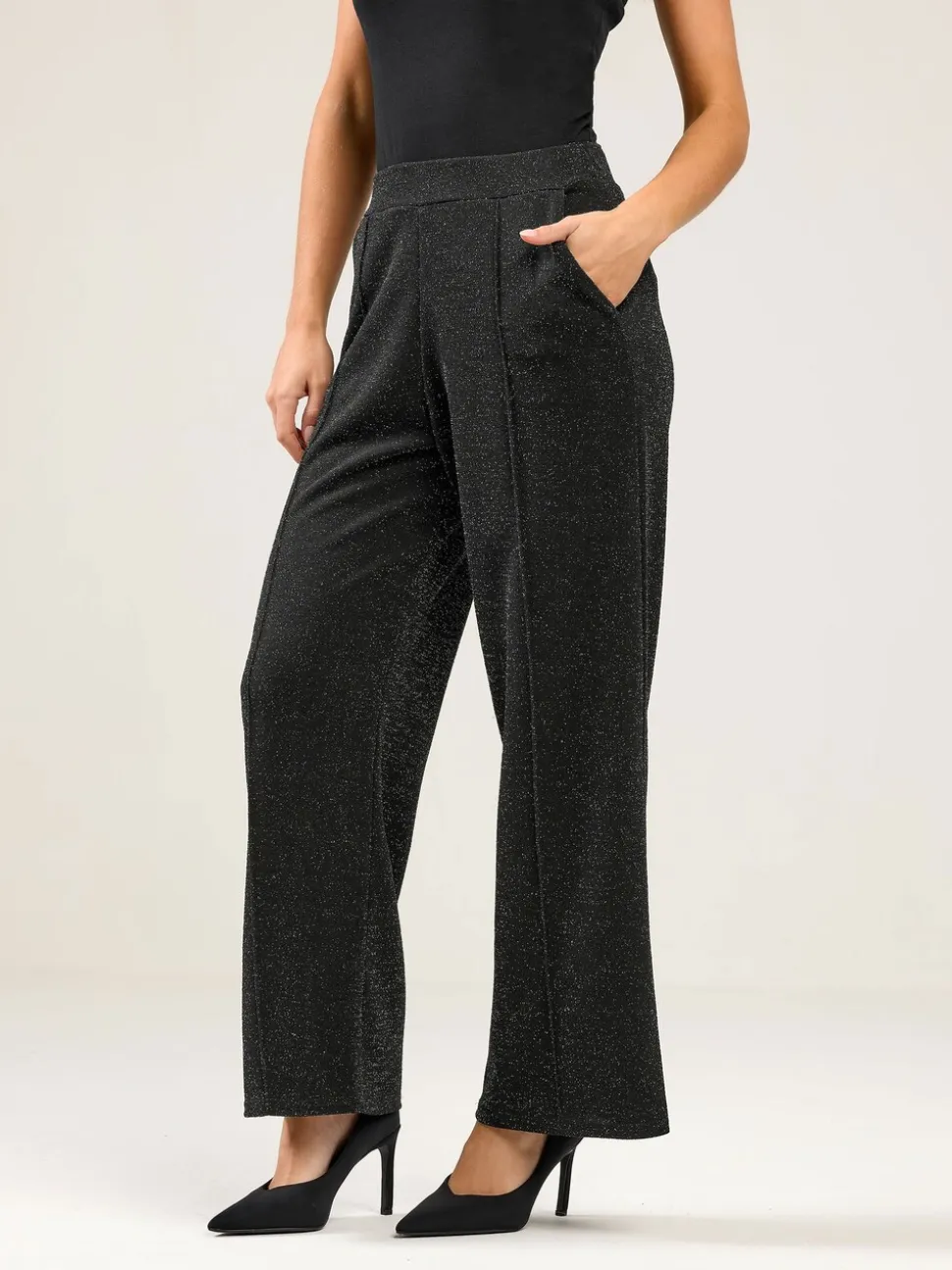 M&Co Black Petite Metallic Wide Leg Trousers
