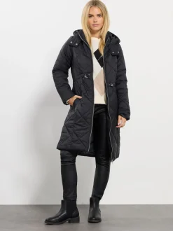 M&Co Black Petite Quilted Mid Length Coat